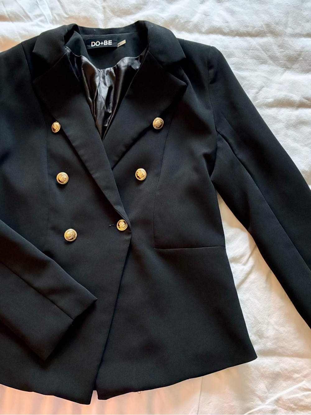 DO+BE Black Double-Breasted Blazer with Gold Buttons